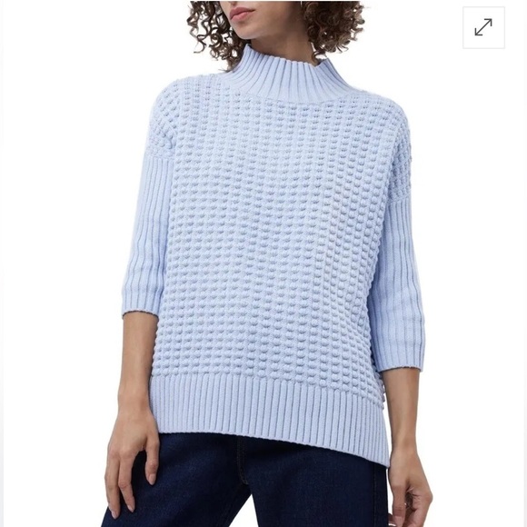 French Connection Sweater XL Blue Mozart Popcorn High Neck Cotton Chunky Knit - Picture 1 of 9